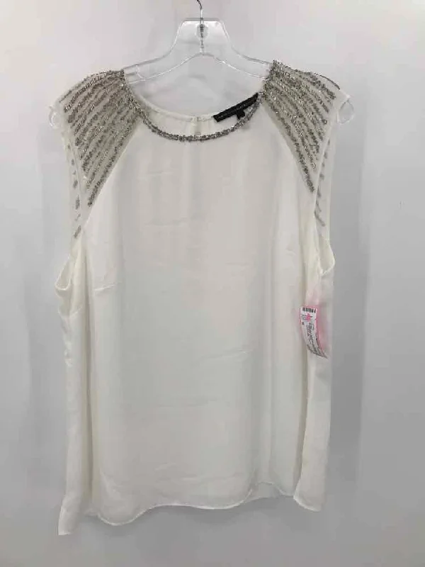 Pre-Owned WHBM White Size 10 Beaded Blouse Office-Ready Blouse