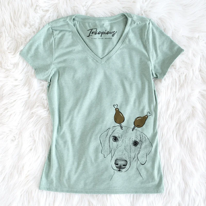 Thanksgiving Stanley the Foxhound - Women's Perfect V-neck Shirt-- Elegant Classic Vintage
