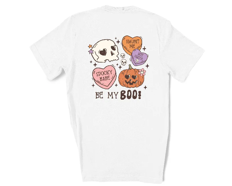 Be My Boo Halloween Shirt-- Solid Color Striped Floral