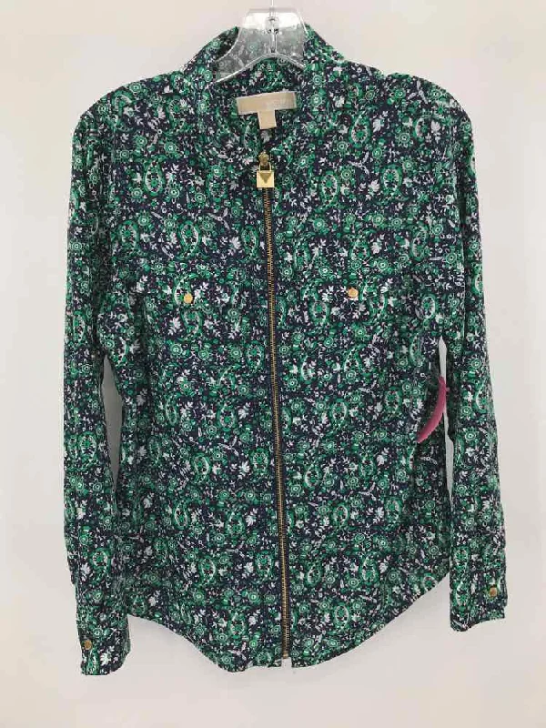 Pre-Owned MICHAEL Michael Kors Navy Size Medium Long Sleeve Blouse Wrap Front Blouse