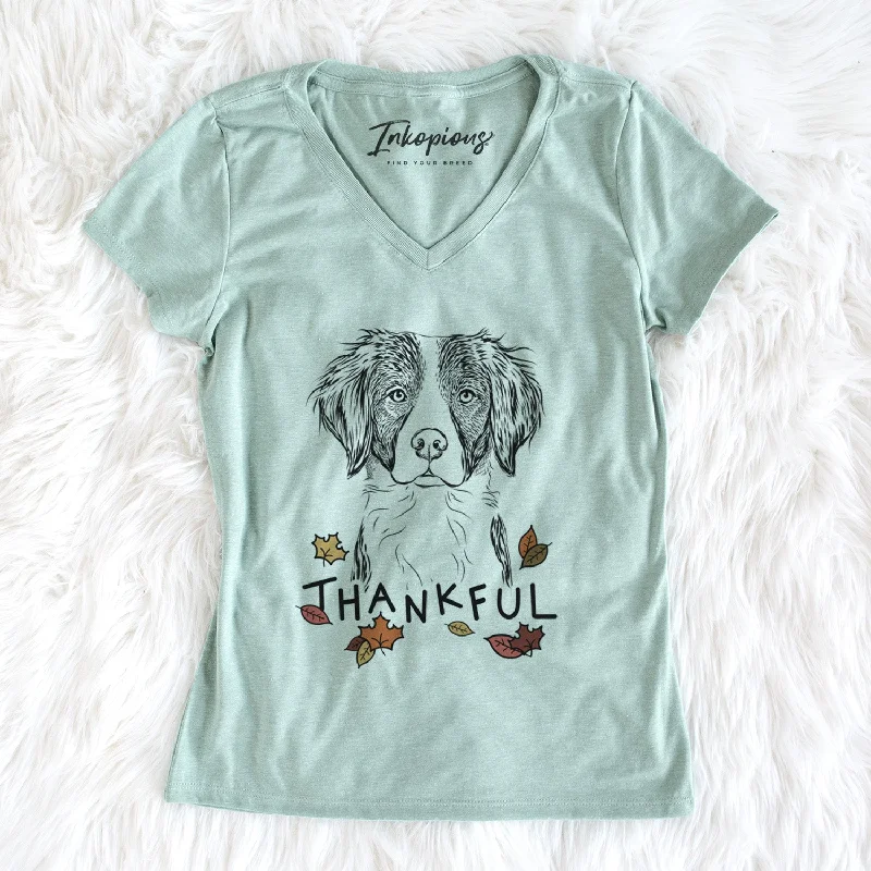 Thankful Remi the Brittany - Women's V-neck Shirt-- Collared Crew Neck Turtle Neck