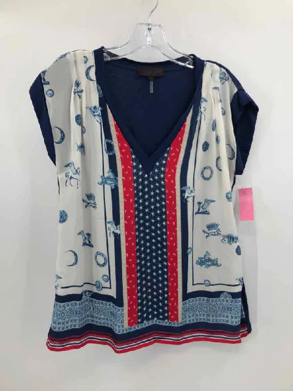 Pre-Owned Hale Bob White Size Small Printed Blouse Polished Work Blouse
