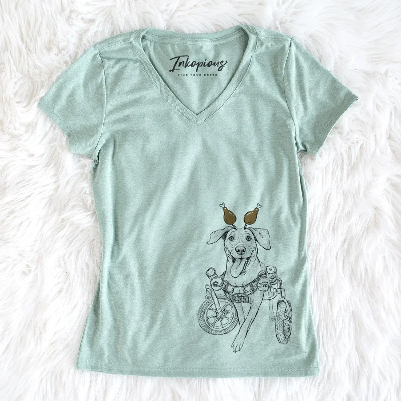 Thanksgiving Hannah the Pitbull Mix - Women's Perfect V-neck Shirt-- Iron Safe Non-Iron Wrinkle Free