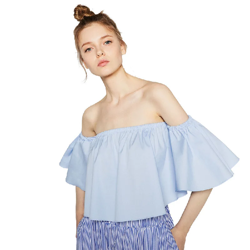 NEW Summer Fashion Trend Women's Smock Top Off Shoulder Brief Ruffles Girl's PETITE Structured Bardot Short Blouse Elegant Embroidery Blouse