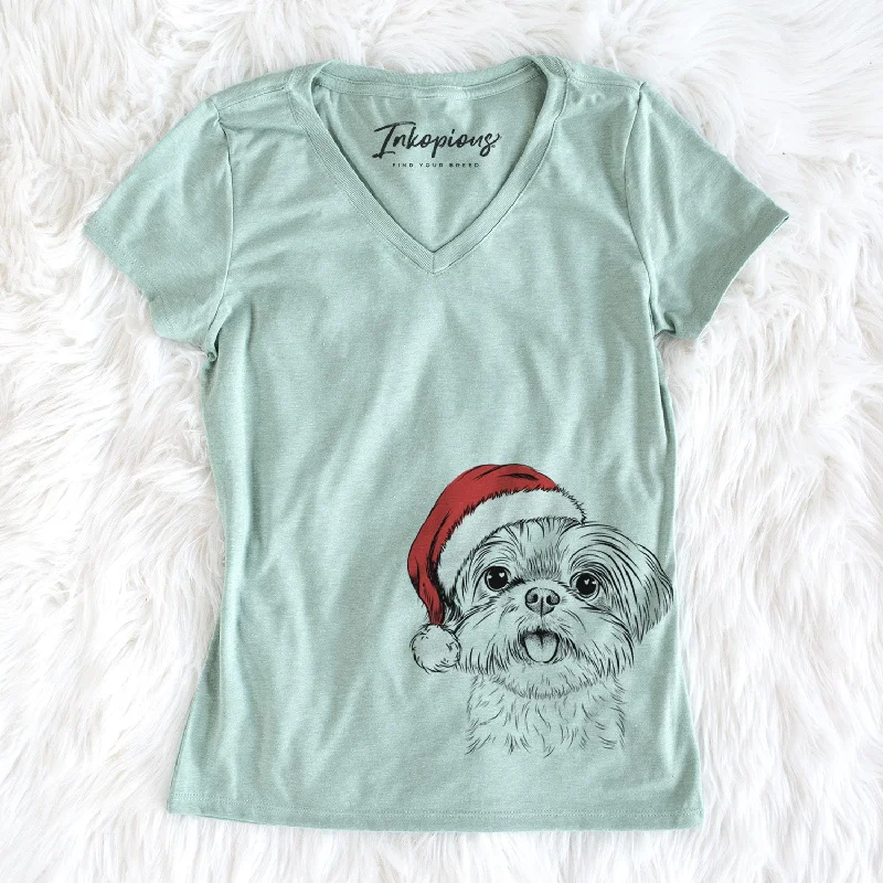 Santa Pebbles the Shorkie - Women's Perfect V-neck Shirt-- Fashionable Trendy Casual