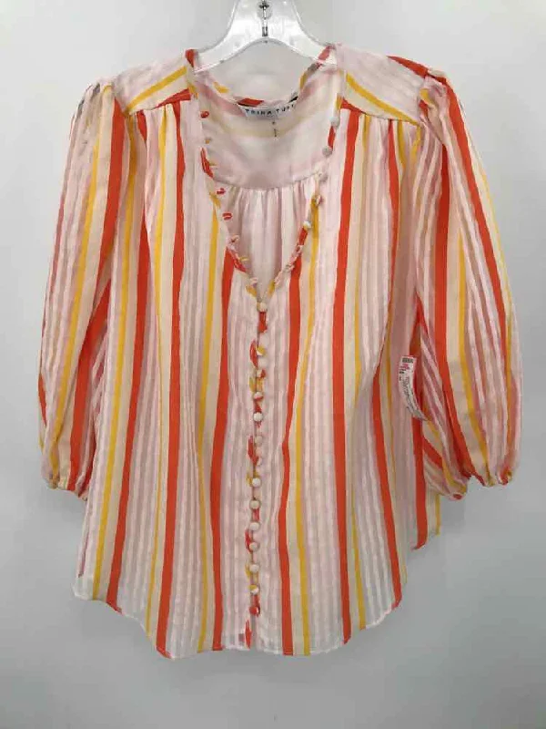 Pre-Owned Trina Turk Orange Size XL Stripe Blouse Bell Sleeve Blouse