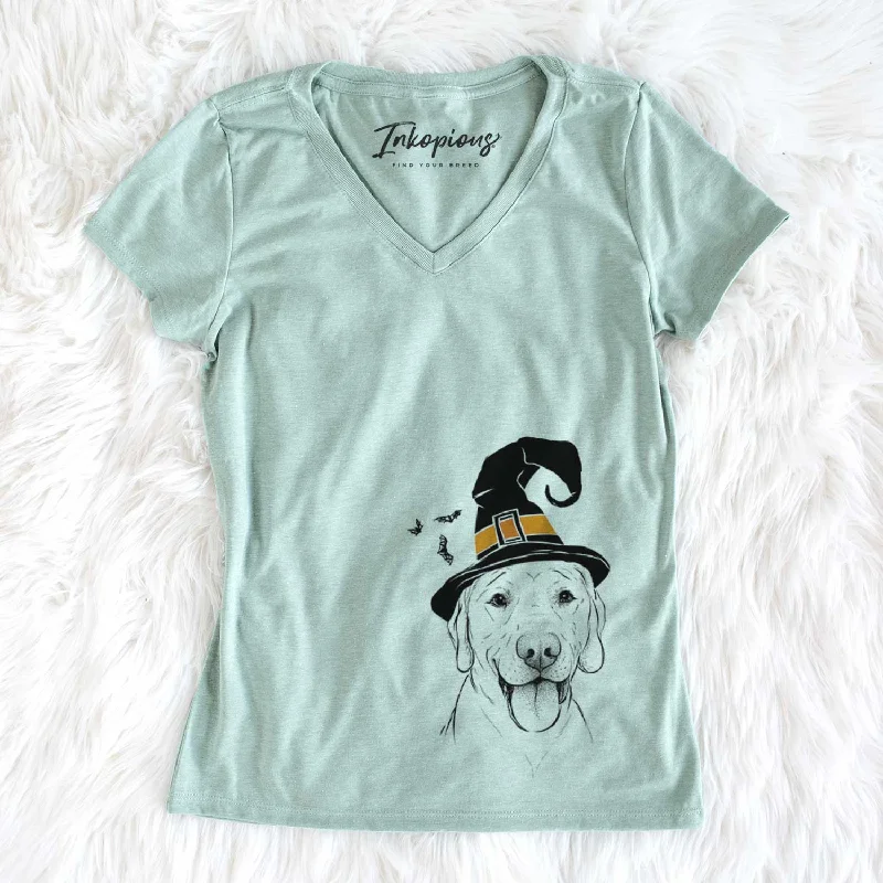 Witch Klay the Labrador Retriever - Women's V-neck Shirt-- Hooded Caped Shawl Collar