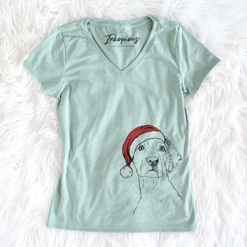 Santa Lumen the Special Needs Great Dane - Women's Perfect V-neck Shirt-- Zippered Buttoned Snapped