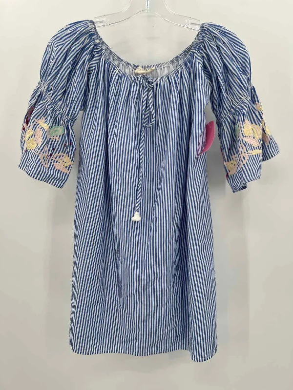 Pre-Owned Hot & Delicious Blue Size Small Stripe Tunic Blouse Feminine Tie Blouse
