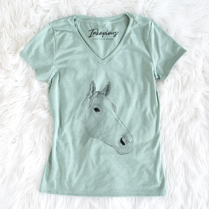 Bare Westley the Horse - Women's V-neck Shirt-- Mesh Fabric Canvas Fabric Denim Fabric
