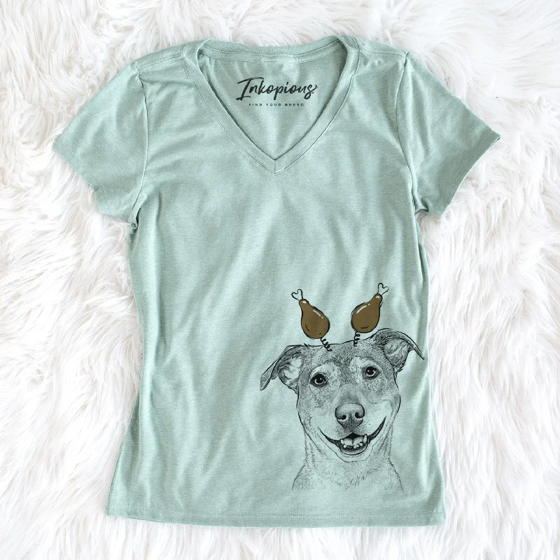 Thanksgiving Reese the Mountain Cur - Women's Perfect V-neck Shirt-- Faux Fur Fabric Real Fur Fabric Shearling Fabric