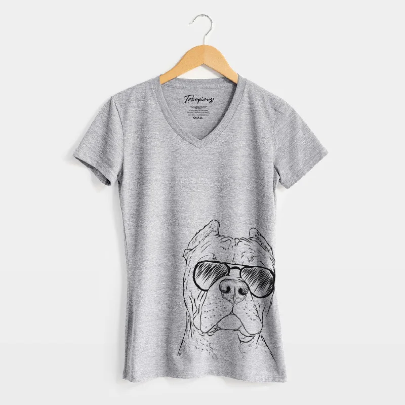 Aviator Bam Bam the Pitbull - Women's V-neck Shirt-- Welt Pockets Slit Pockets Flap Pockets