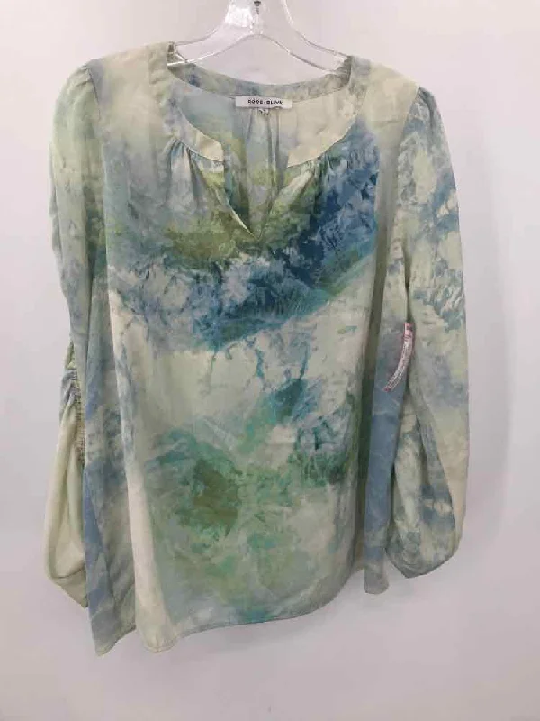 Pre-Owned Rose + Olive Green Size Medium Long Sleeve Blouse Peter Pan Collar Blouse