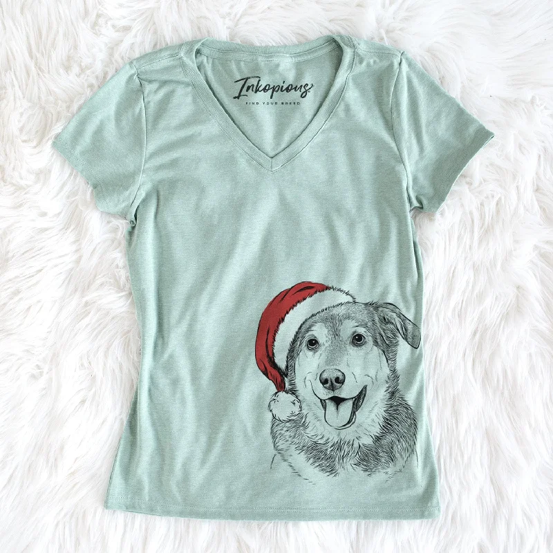 Santa Lance the Lab/Shepherd Mix - Women's Perfect V-neck Shirt-- Mesh Fabric Canvas Fabric Denim Fabric