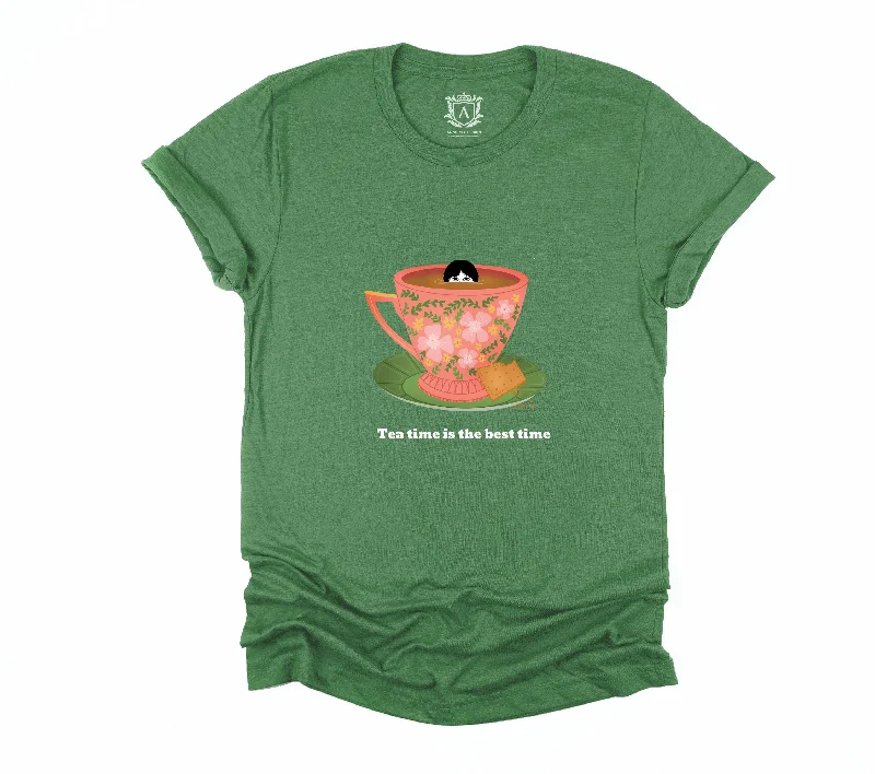 Floral cup Tea time Short Sleeve T-Shirt-- Machine Wash Dry Clean Hand Wash