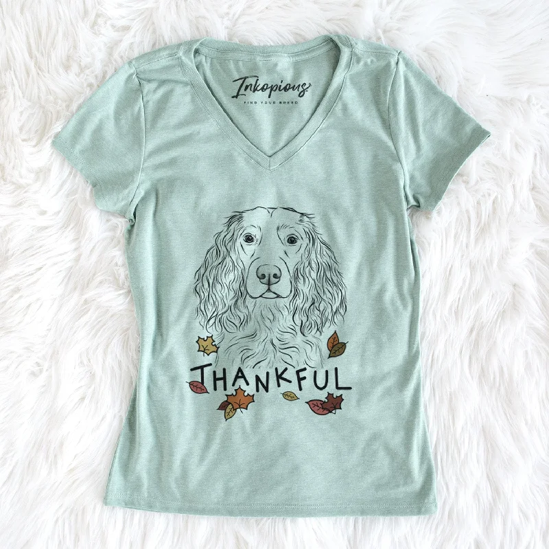 Thankful Landry the Boykin Spaniel - Women's V-neck Shirt-- Sequined Glittery Shiny