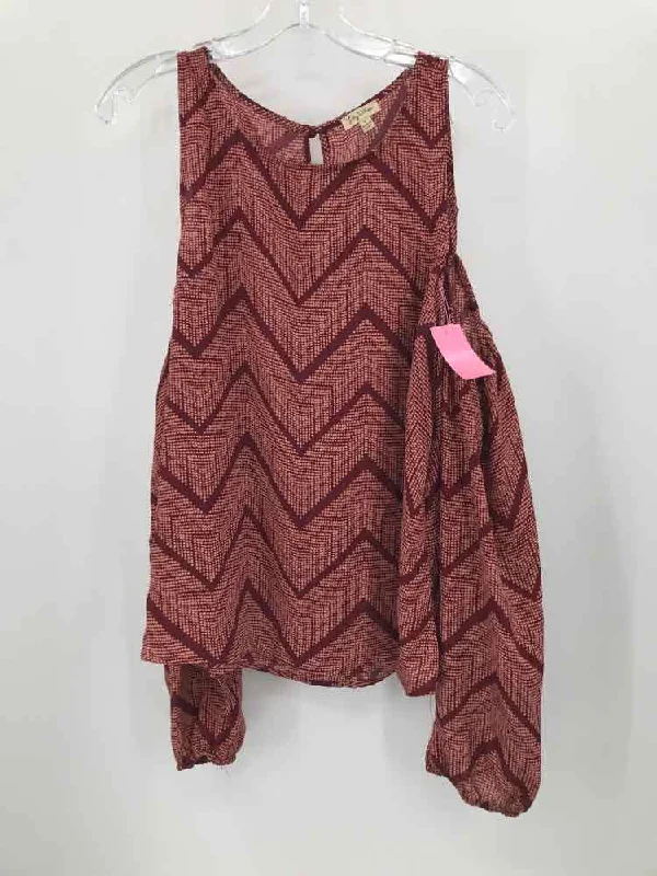 Pre-Owned Lily White Red Size Large Printed Blouse Delicate Pleat Blouse