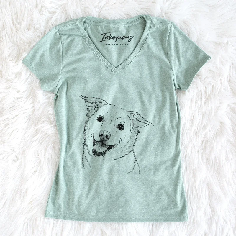 Bare Jazz the Lab Mix - Women's V-neck Shirt-- Denim Fabric Leather Fabric Suede Fabric