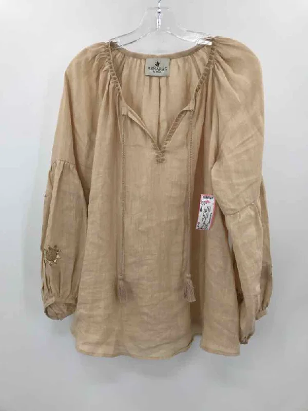 Pre-Owned Benares Tan Size Small Long Sleeve Blouse Sleeveless Summer Blouse