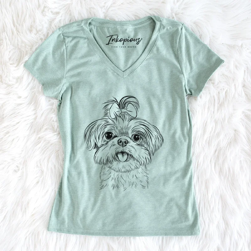 Bare Pebbles the Shorkie - Women's V-neck Shirt-- Silk Blend Satin Velvet