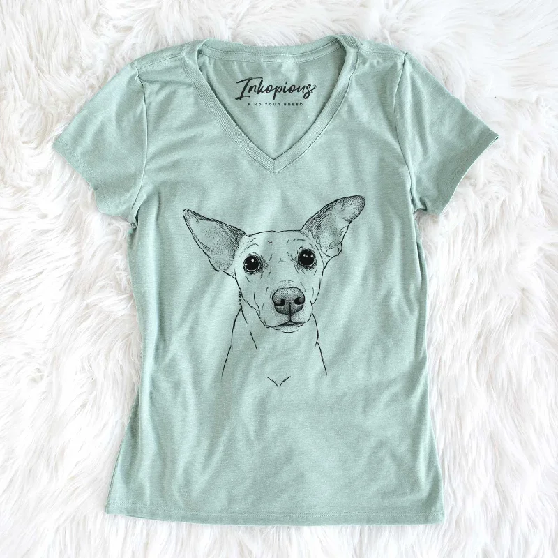 Bare Molly the Jack Russell Terrier - Women's V-neck Shirt-- Graphic T-Shirt Round Neck Polyester