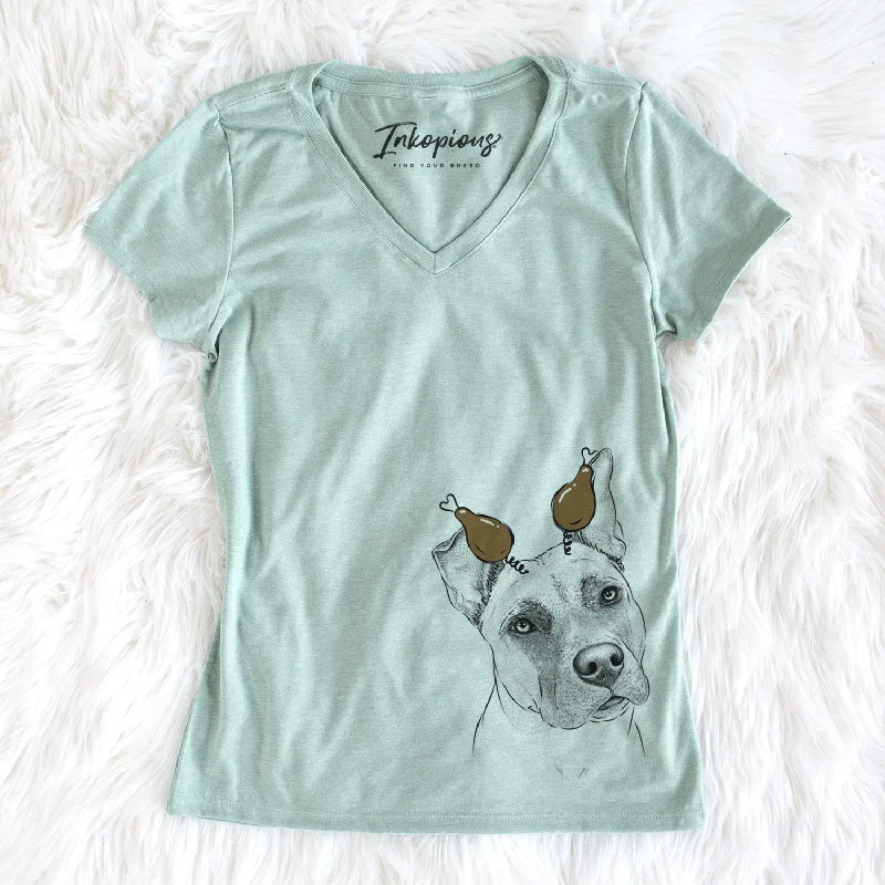 Thanksgiving Ivy the Pitbull Mix - Women's Perfect V-neck Shirt-- Anti-Shrink Durable Soft