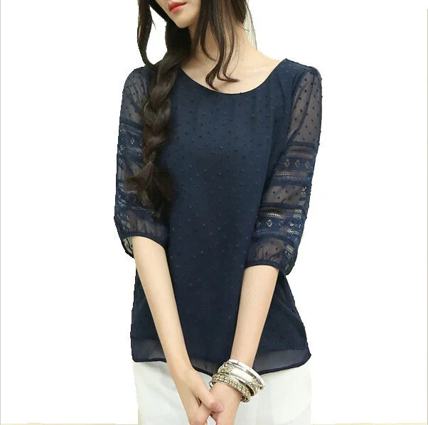 Korea style plus size sheer blouses short sleeve blusas chiffon shirts big size women clothes summer Womens tops fashion Smart Casual Blouse