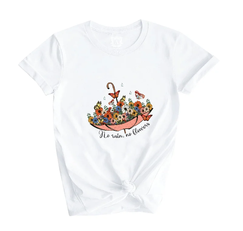 No Rain No Flowers Umbrella Shirt-- Graphic T-Shirt Round Neck Polyester
