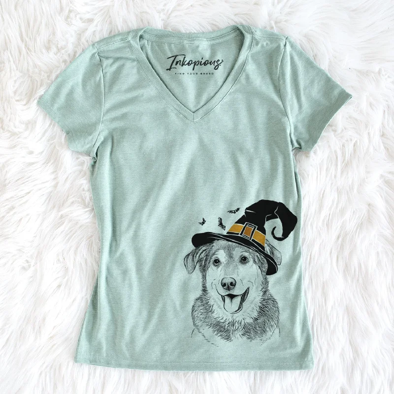 Witch Lance the Lab/Shepherd Mix - Women's Perfect V-neck Shirt-- Jersey Fabric Tulle Fabric Batik Fabric