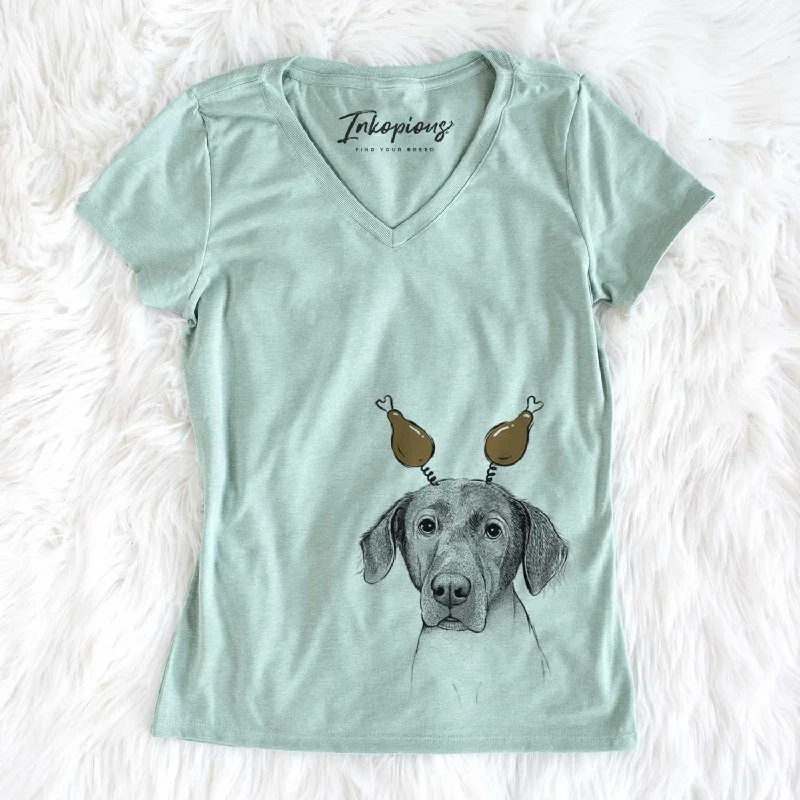 Thanksgiving Baldwin the Mixed Breed - Women's V-neck Shirt-- Chenille Fabric Brocade Fabric Lace Fabric