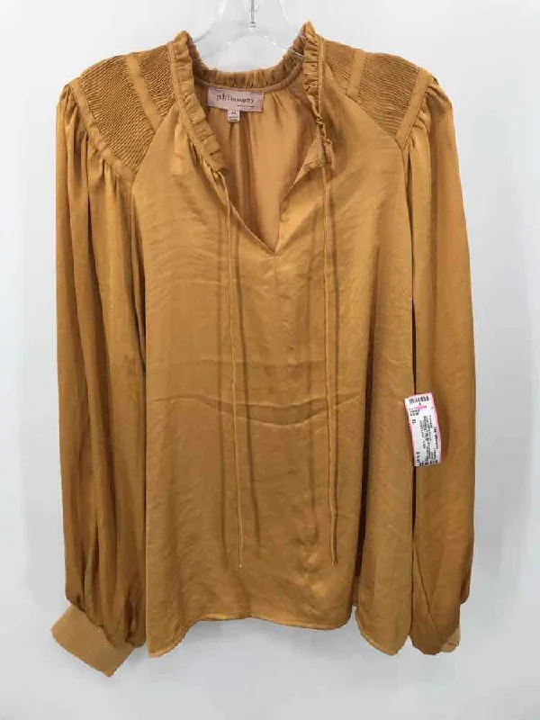 Pre-Owned Philosophy Gold Size XL Long Sleeve Blouse Gathered Detail Blouse