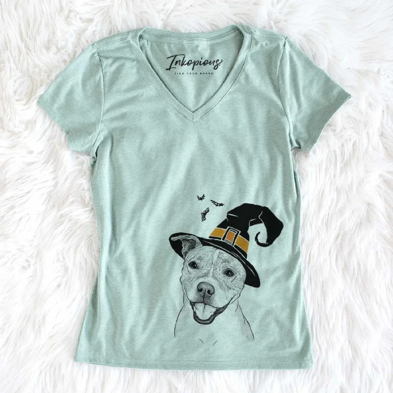 Witch BrookLyn the Staffordshire Bull Terrier - Women's V-neck Shirt-- Elasticated Padded Insulated