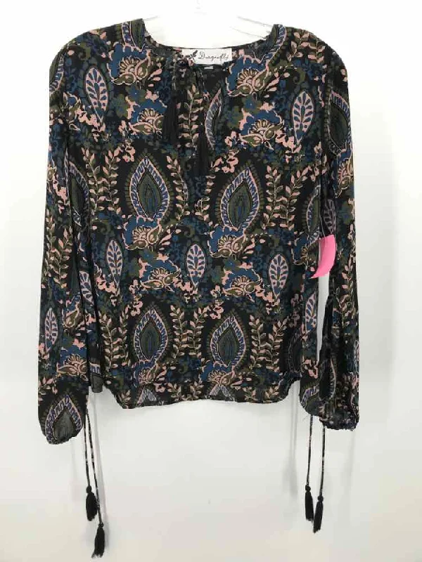 Pre-Owned Dragonfly Black Size Small Long Sleeve Blouse Lightweight Linen Blouse