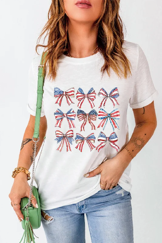 Hazel Blues® |  Bow Graphic Round Neck Short Sleeve T-Shirt-- Beaded Sequined Faux Fur