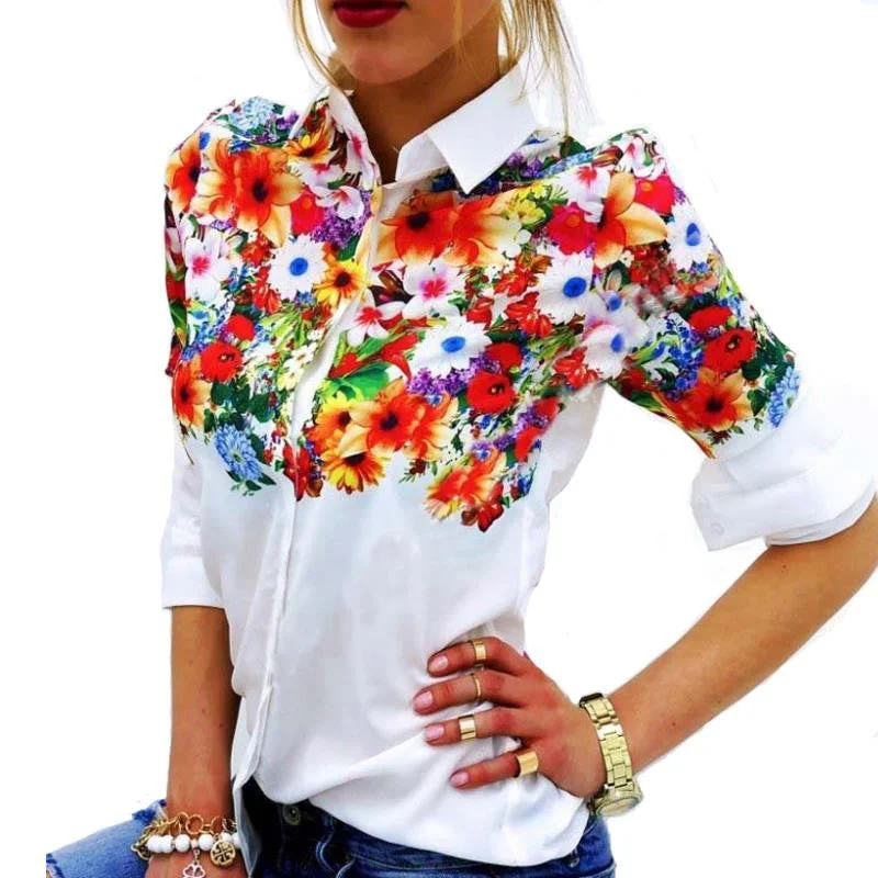 Floral Butterfly Printed Women Chiffon Blouses White Shirts Casual Office OL Spring Summer Women Tops Satin Bow Blouse