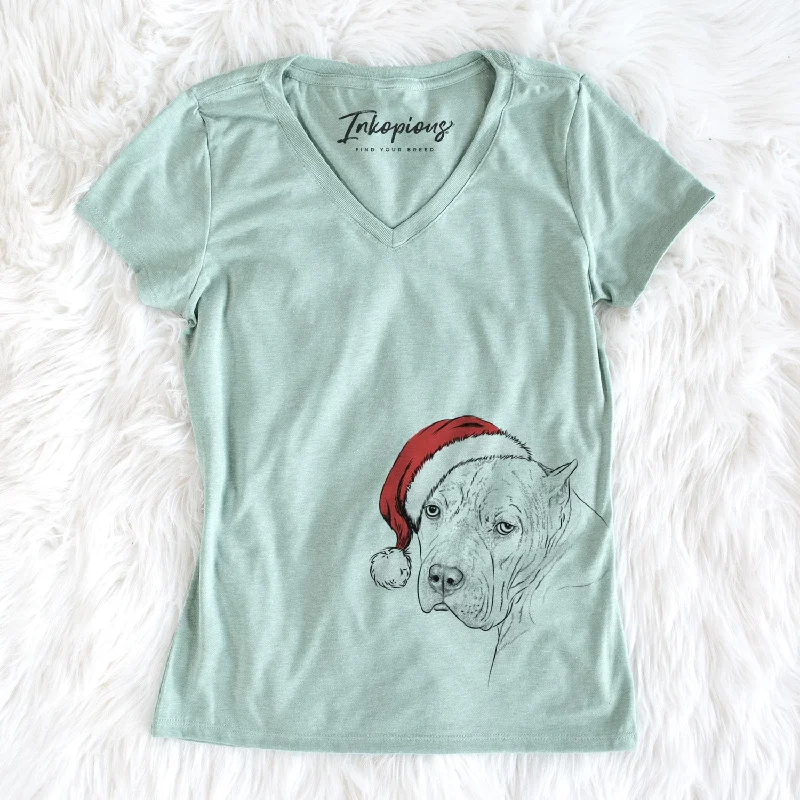 Santa Precious the Staffordshire Terrier - Women's Perfect V-neck Shirt-- Cotton Fabric Linen Fabric Terry Fabric
