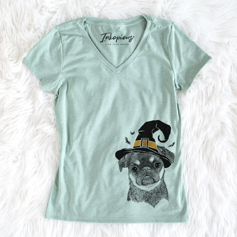 Witch Simone the Brussels Griffon - Women's Perfect V-neck Shirt-- Notch Collar Peter Pan Collar Cowl Neck