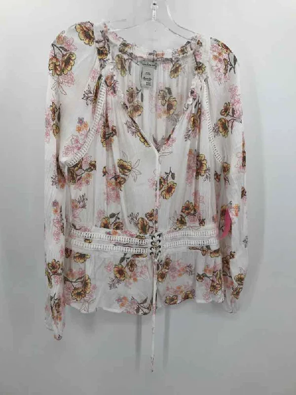 Pre-Owned American Rag White Size XXL Floral Blouse Backless Summer Blouse