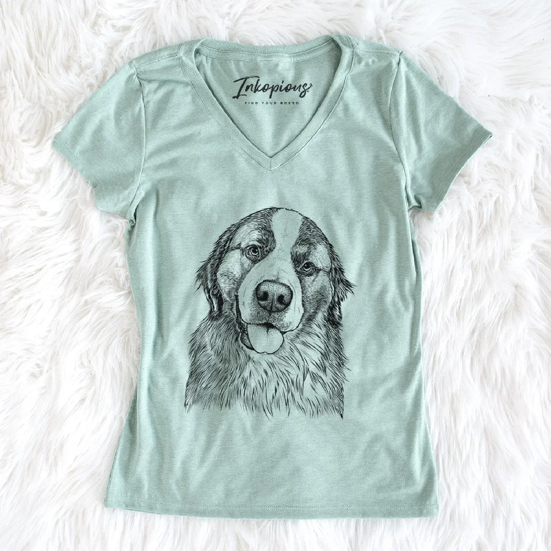 Bare Walter the Bernese Mountain Dog Mix - Women's V-neck Shirt-- Print Jacquard Patchwork