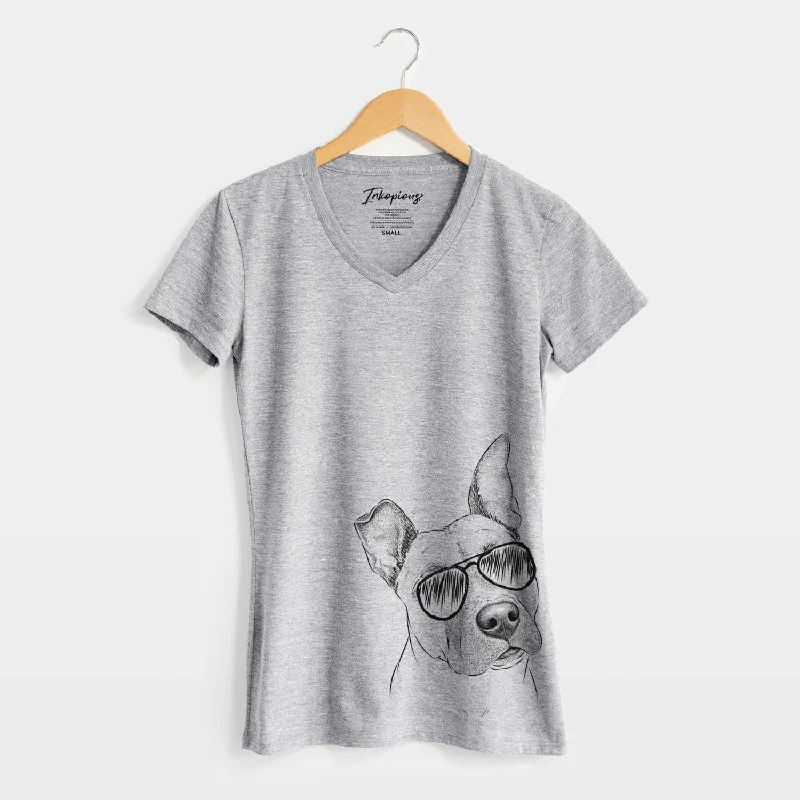 Aviator Ivy the Pitbull Mix - Women's V-neck Shirt-- Chenille Blend Fleece Blend Nylon Blend