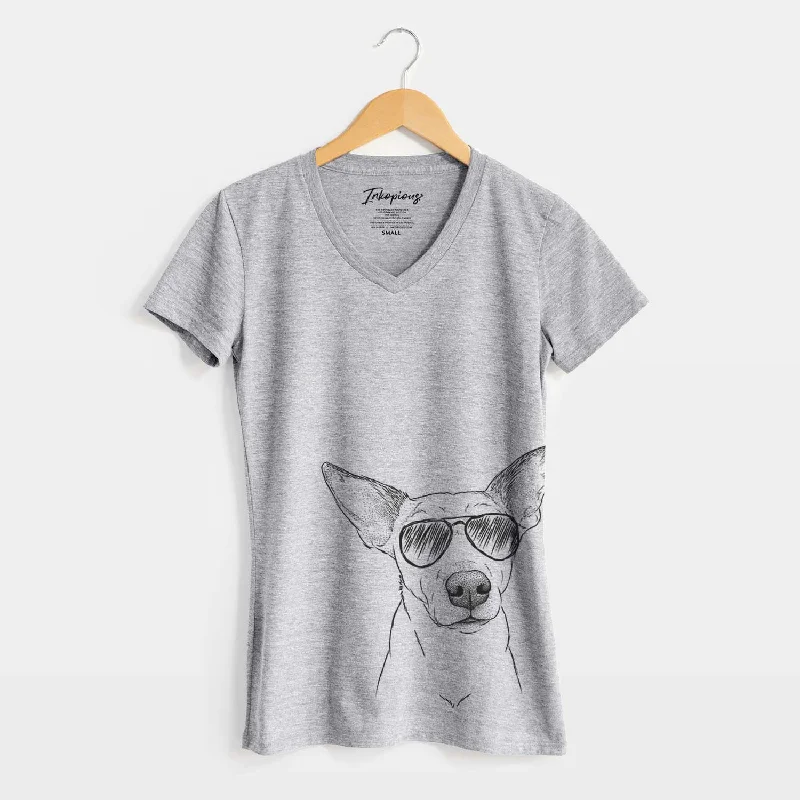 Aviator Molly the Jack Russell Terrier - Women's V-neck Shirt-- V-Neck T-Shirt Long Sleeve Cotton