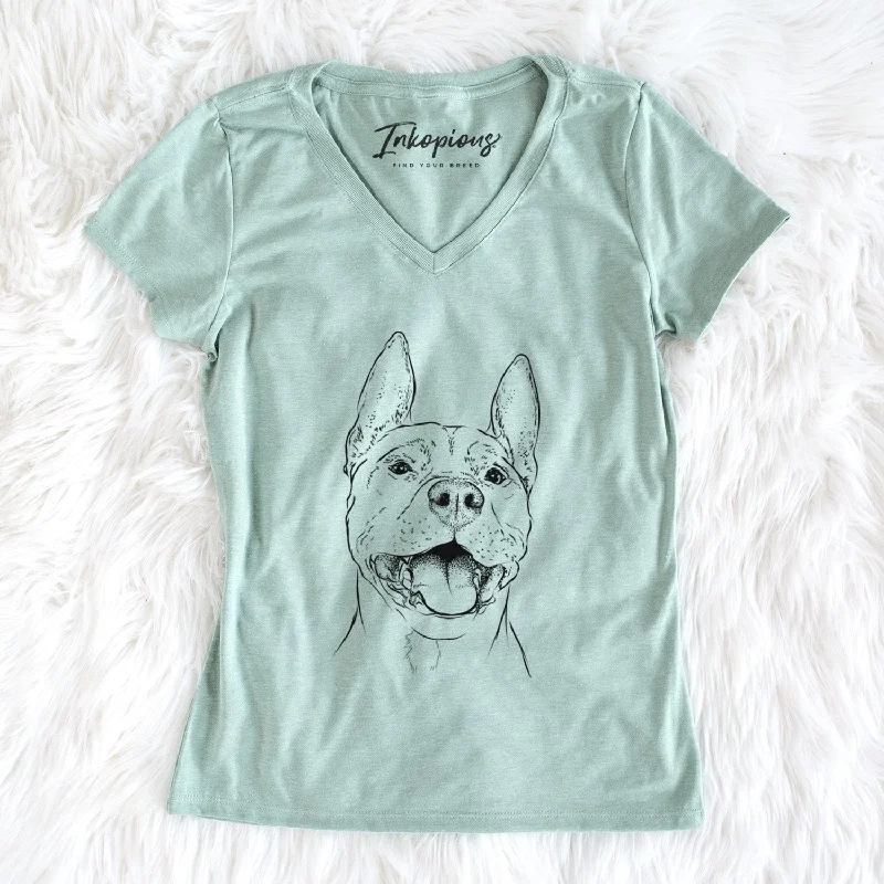 Bare Wally the Pitbull - Women's V-neck Shirt-- Houndstooth Herringbone Solid