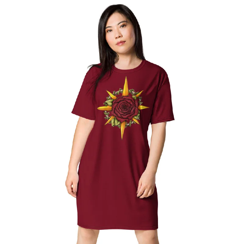 Druid Compass Rose T-shirt Dress-- Hooded Caped Shawl Collar
