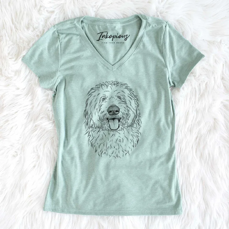 Bare Barry the Old English Sheepdog - Women's V-neck Shirt-- Modern Contemporary Chic