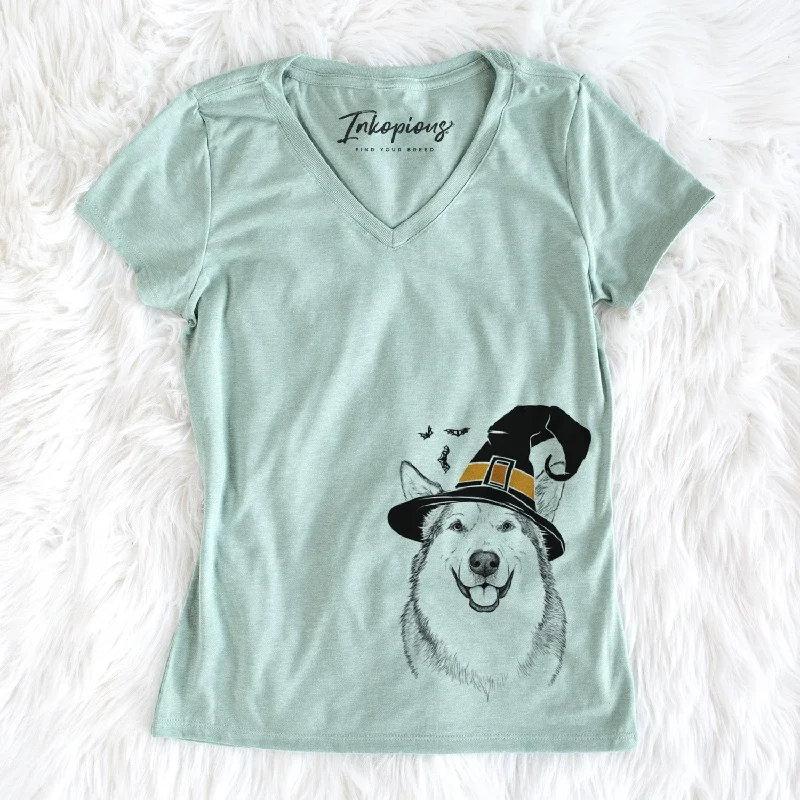 Witch Vader the Alaskan Malamute - Women's Perfect V-neck Shirt-- Anti-Shrink Durable Soft