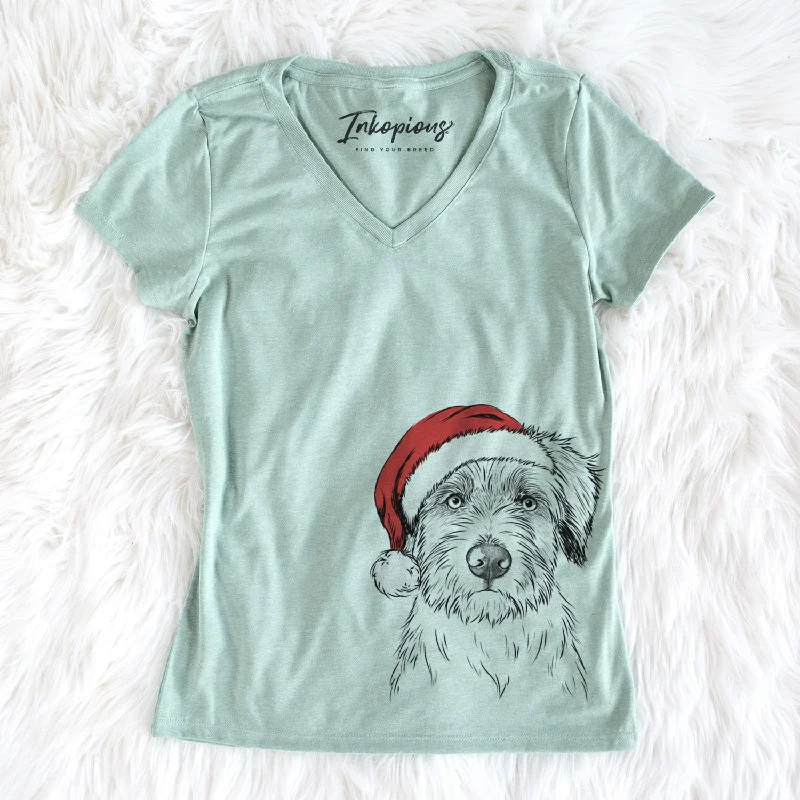 Santa Marek the Bernedoodle - Women's Perfect V-neck Shirt-- Solid Print Embellished
