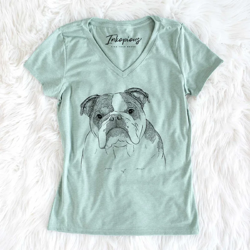 Bare Jack the English Bulldog - Women's V-neck Shirt-- Fashionable Trendy Casual