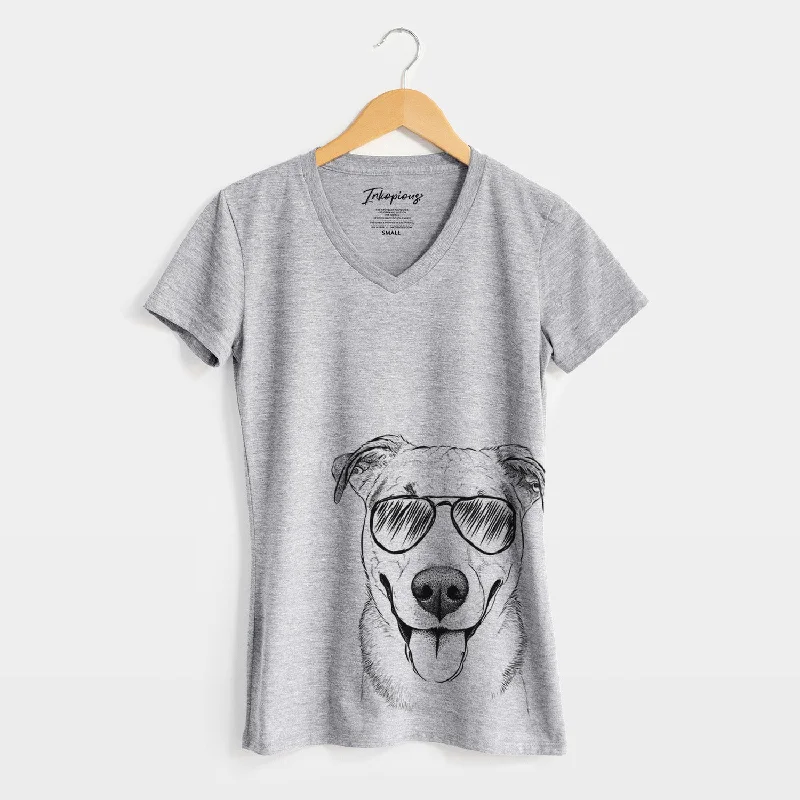 Aviator Padre the Pitbull Mix - Women's V-neck Shirt-- Elasticated Padded Insulated
