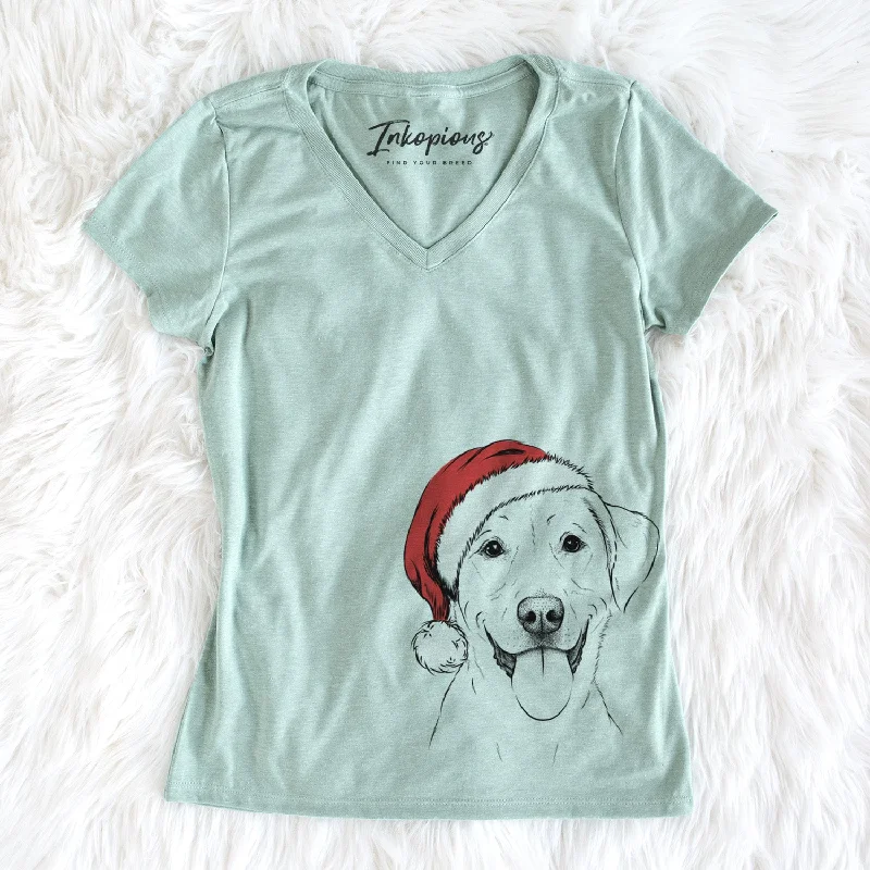 Santa Daisy the Labrador Retriever - Women's Perfect V-neck Shirt-- Mesh Blend Leather Blend Suede Blend