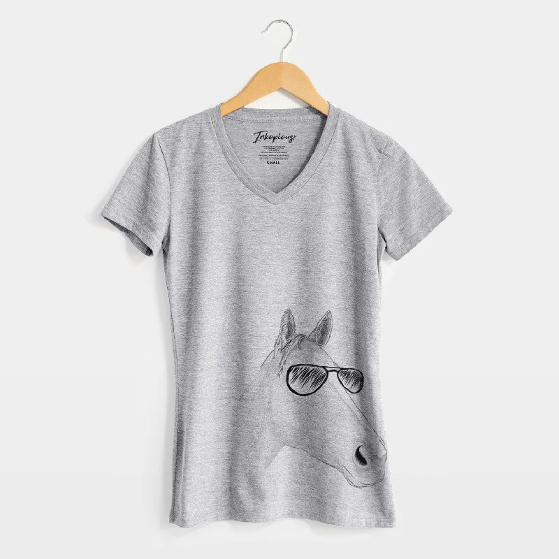 Aviator Westley the Horse - Women's V-neck Shirt-- Rayon Fabric Velvet Fabric Corduroy Fabric
